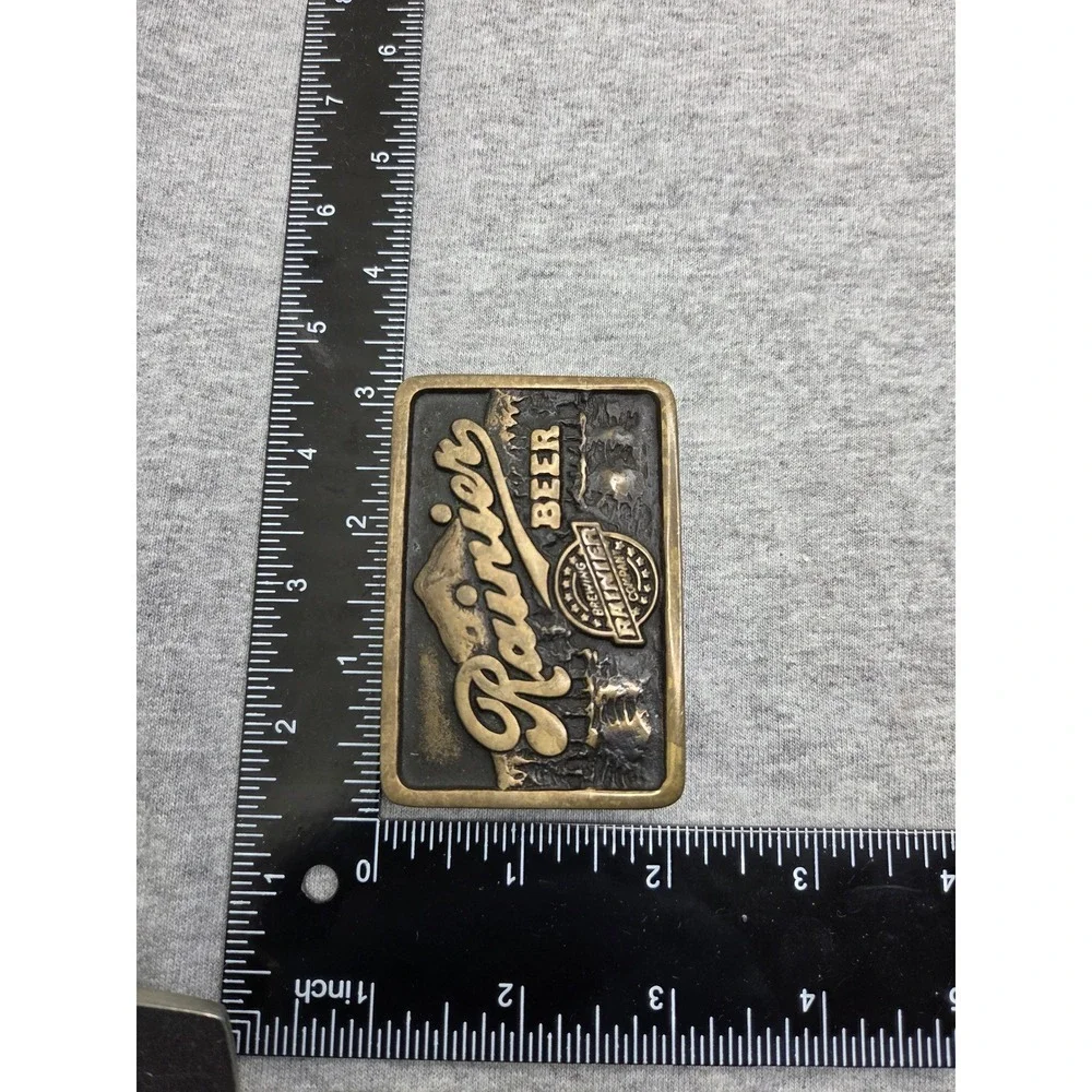 Rare Handmade AnaCortes Brass Works Rainier Beer Belt Buckle Made in USA Vintage